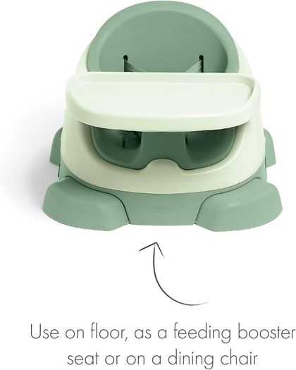 Baby Bug Booster Seat For Dining, Detachable Tray, Harness, Adjustable Seat and Non-Slip Feet, Eucalyptus