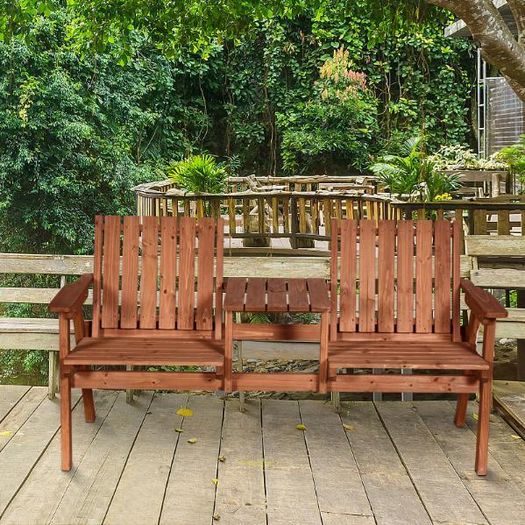 2-Seater Wooden Bench with Centre Table