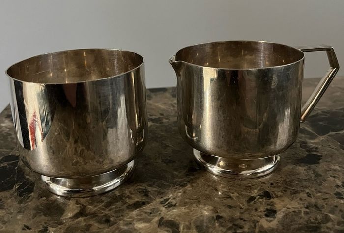 silver plated bowl and jug