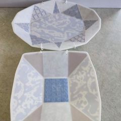 Art deco Wedgwood pastel strata set of 2 Small Hanging Plat.