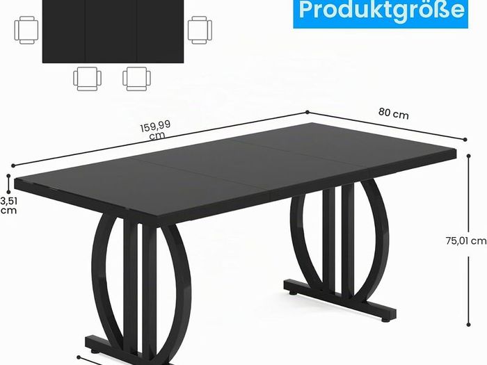 Industrial Dining Table for 4-6 People, 160 x 80 cm Metal Frame