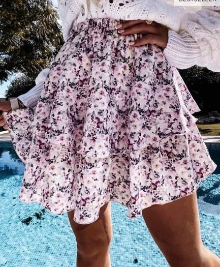 Print Tiered Frill Mini Skirt
