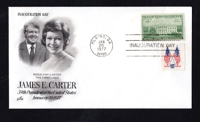 1977 USA Cover marking the Inauguration of James Carter 39th President of the USA on 20th January 1977 with Plains, Georgia (birthplace of Jimmy Carter and his wife Rosalynn) tying 3c White house stamp