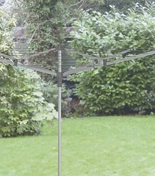 NEW SALE | 40m 4 Arm Rotary Washing Line (Grey) Multiple Tension Adjustment, Folding Outdoor Rotating Clothes Dryer & Ground Spike MOB, Metallic