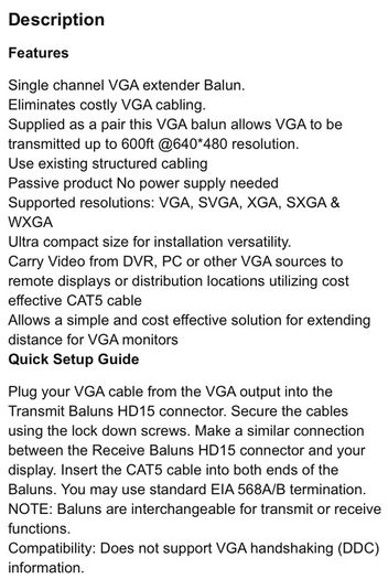 HAYDON VGA Video extender Balun