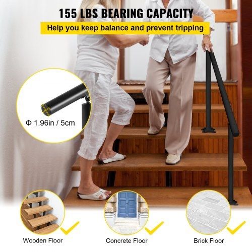 Stair Railing Kit, 152.4 cm Handrails for Outdoor 0-5 Steps, Adjustable Angle Black Aluminum Stair Handrail, Indoor & Outdoor Stairs for the Elderly