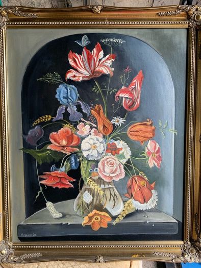 Large Original Floral Still Life Oil on Canvas.