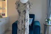 Ladies Beige &amp; Mocha Long Dress with Cap Sleeves from Viyella