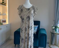 Ladies Beige & Mocha Long Dress with Cap Sleeves from Viyella