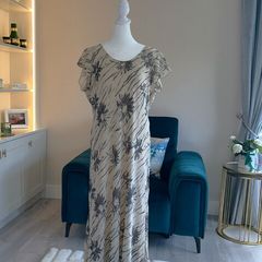 Ladies Beige & Mocha Long Dress with Cap Sleeves from Viyella