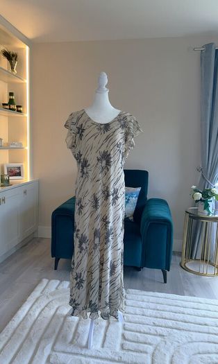 Ladies Beige & Mocha Long Dress with Cap Sleeves from Viyella