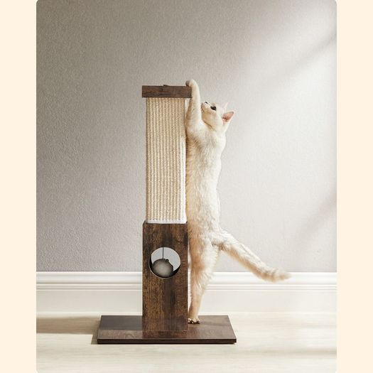 High Quality  Cat scratching post, scratching column, scratching trunk made of natural sisal rope, scratching post with plush toy ball, scratch protection for furniture, 73 cm high, vintage brown