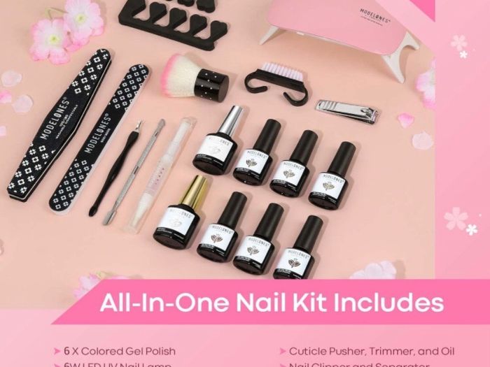 Gel Nail Polish Kit Starter with U V Lamp Portable LED Dryer Lamp, 6 Colors Soak Off Pastel Pink Gel Nail Polish Set/Gel Top & Base Coat/Essential Manicure Tools Nail Art Kit