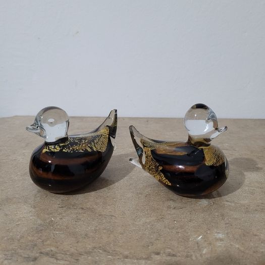Midcentury Pair of signed Murano glass ducks