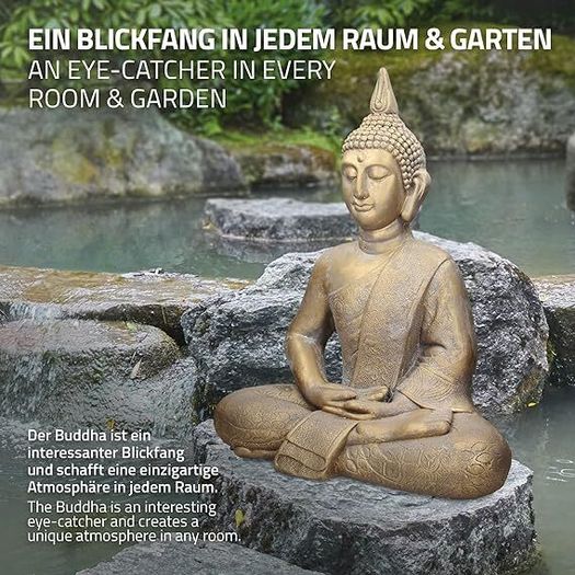 Buddha Figurine Sitting, 63 cm High, Made of Weatherproof Polyresin, Bronze, Feng Shui, Buddha Statue as Decoration for Home, Home & Garden, Garden Figure, Sculpture for Indoor and Outdoor Use