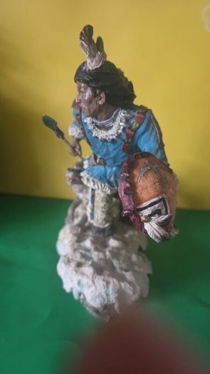 Native American warrior and wolf figurine