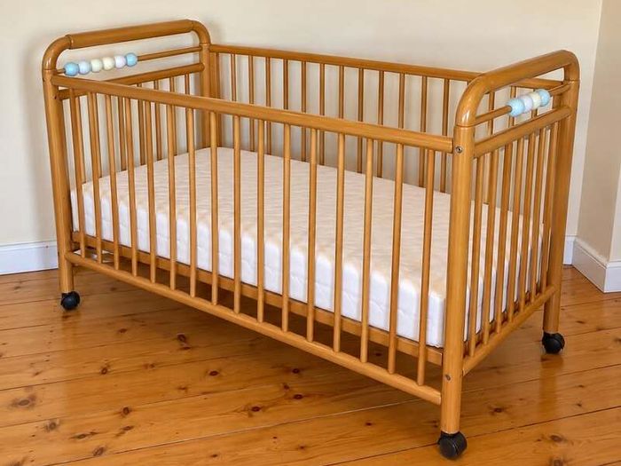 Large Wooden Baby Cot & Mattress | Classic Natural Wood Finish