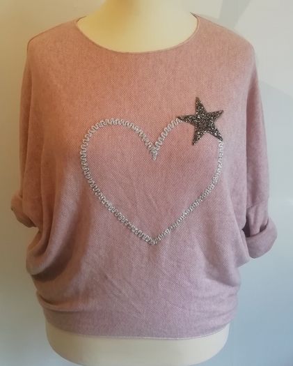 Carla Giannini Women's Angora Mix Top With Heart & Stars New With Tag Salmon Pink