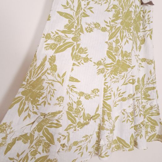 Marks & Spencer White Olive Green Floral Print A-line Midi Skirt 14UK/42EU