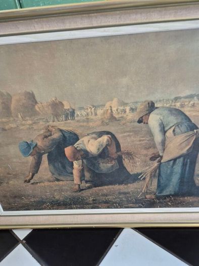 Large Retro Vintage Mid Century large original framed Print on board  of The Gleaners by Jean-Francois Millet