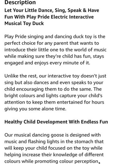 Dancing,  Walking Electronic duck (1078)