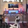 Small Gaming Desk 106.6 CM LED Computer Desk with Monitor Stand Gamer Workstation with Cup Holder & Headset Hooks for Home Office Bedroom Small Space Image 3