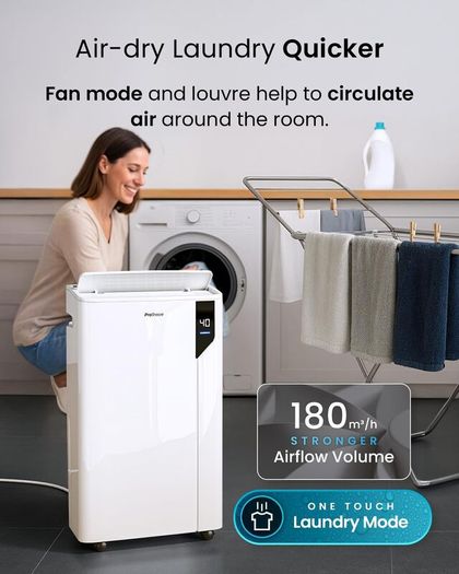 Pro Breeze 20L/Day Compressor Dehumidifier - Energy Efficient with Laundry Mode, Humidity Sensor, Carbon Air Filter for Mould, Damp & Moisture, for Home & Bedroom - WHICH? BEST BUY DEHUMIDIFIER AWARD
