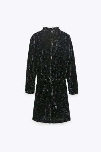 ZARA PRINTED VELVET Short dress with high collar