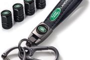 Land Rover Keyring with Car Tyre Dust Caps, Tyre Valve Caps and Car Keychain Compatible with Land Rover LR2 LR3 LR4 Range Rover Sport Defender Discovery Sport LR4 Land Cruiser, Black
