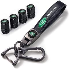 Land Rover Keyring with Car Tyre Dust Caps, Tyre Valve Caps and Car Keychain Compatible with Land Rover LR2 LR3 LR4 Range Rover Sport Defender Discovery Sport LR4 Land Cruiser, Black