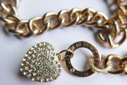Guess Gold Tone Toggle Puffed Heart Charm Necklace Rhinestone Length 20"