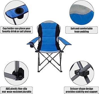 Camping Chair, Padded Camping Chairs for Adults with Armrests and Cup Holder, Heavy Duty Folding Chair Portable for Fishing Beach, Perfect for Caravan Trips, BBQs, Garden, Picnic, Travelling (FREE SHIPPING)