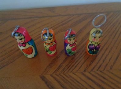 Hand Painted Russian Doll Key Rings x 4 for Sale