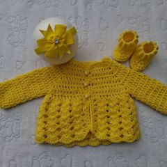 Handmade baby cardy/dress sets 0-3 months
