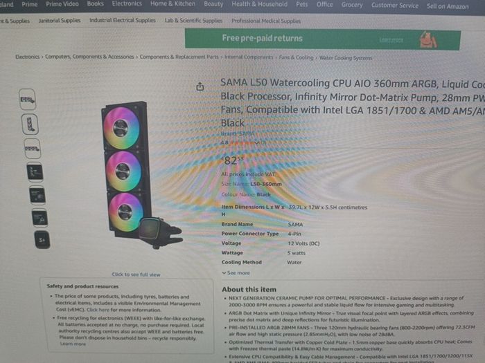 Sama L50 360mm AIO CPU water cooling