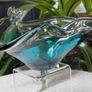 Murano Art Glass Bowl, Aqua/Teal Blue, Vintage Italian Hand Blown, 22cm Image 3
