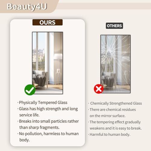 Full Length Mirror 140x40cm Free Standing, Hanging or Leaning, Large Floor Mirror with Black Aluminum Alloy Frame for Living Room or Bedroom