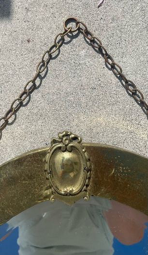 Vintage copper arts and crafts style framed mirror with original chain