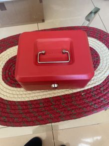 Cathedral red steel cash tin