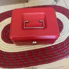 Cathedral red steel cash tin