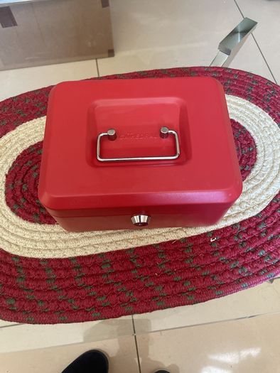 Cathedral red steel cash tin