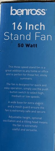 Benross Tall Standing 16" Cooling Fan-Oscillate/Tilt Head