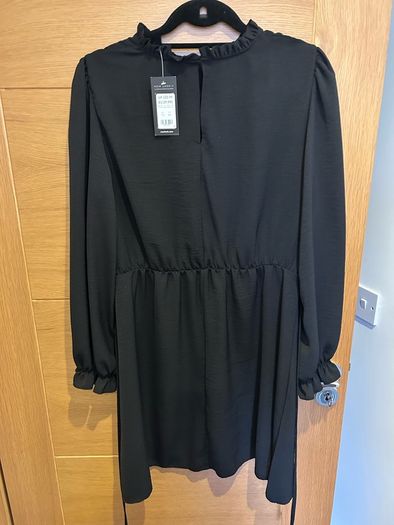 High neck ruffle black dress 16
