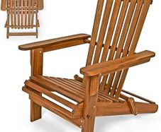 Adirondack Wooden Sun Lounger Solid Acacia Wood  Weatherproof Foldable
