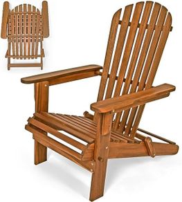 Adirondack Wooden Sun Lounger Solid Acacia Wood  Weatherproof Foldable