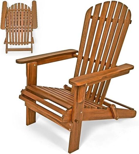 Chair wooden Adirondack Acacia Wood 160 kg Load Capacity Weatherproof Folding Armrests Garden Lounger Chair Balcony  Wooden Chair Ergonomic Brown