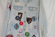 Topshop Moto Patch Distressed Denim Jacket UK 12