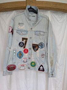 Topshop Moto Patch Distressed Denim Jacket UK 12