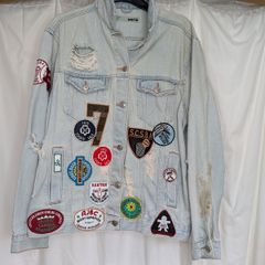 Topshop Moto Patch Distressed Denim Jacket UK 12
