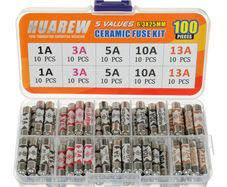5 Values 100 Pcs 6.3x25 mm BS1362 1 3 5 10 13 A amp 240 V volt 0.248x0.984 Inch Ceramic Tube Fuses Assortment Kit